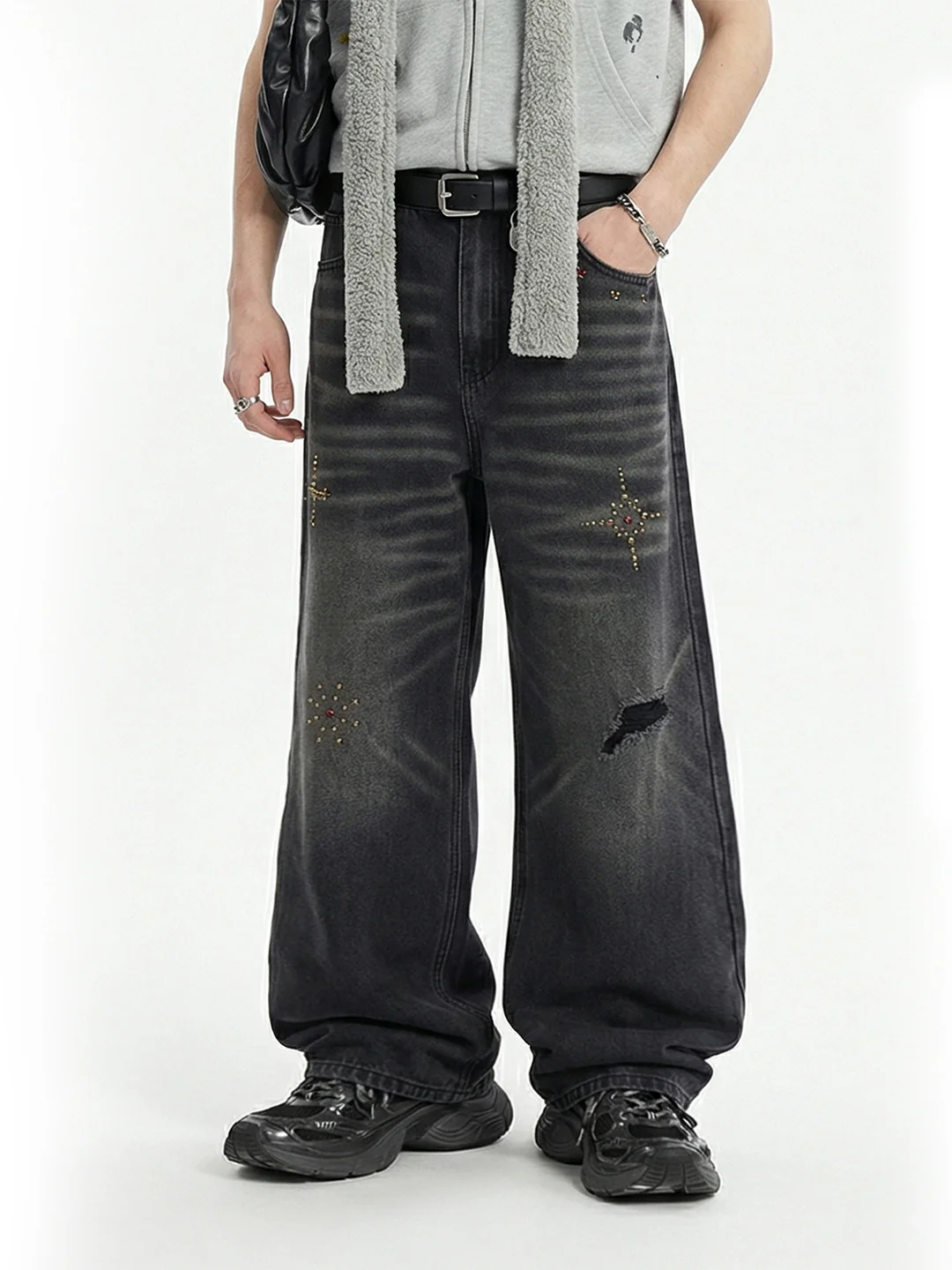 Cat Whiskers Hole Hot Stamping Beads Jeans