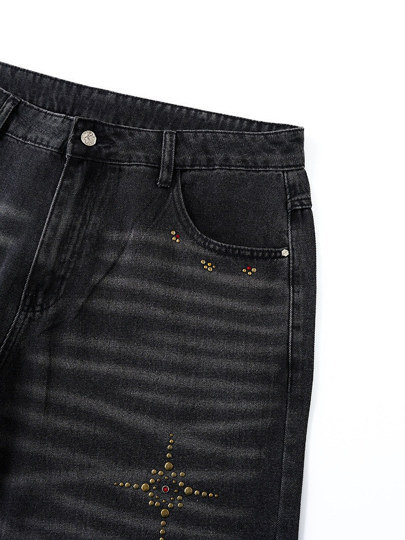 Cat Whiskers Hole Hot Stamping Beads Jeans - Image 5