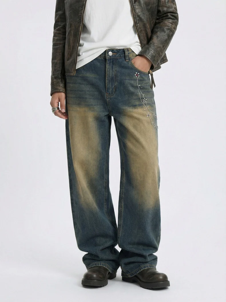 Retro Distressed Diamond Chain Jeans - Image 4