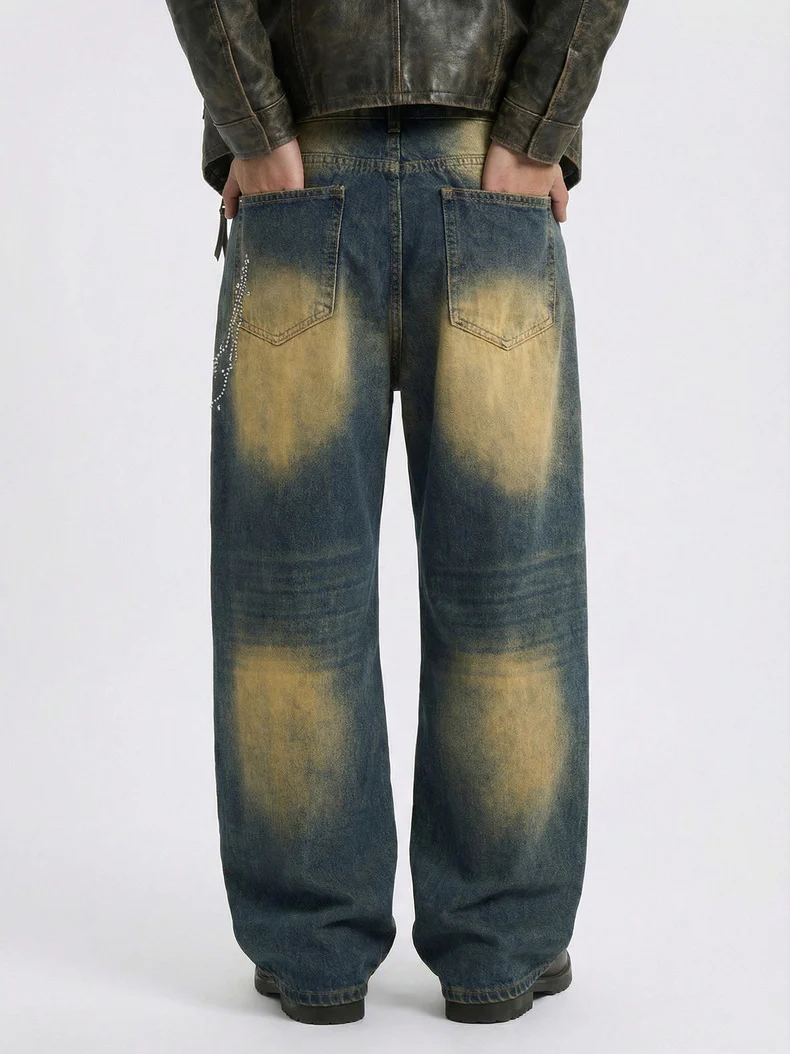 Retro Distressed Diamond Chain Jeans - Image 5