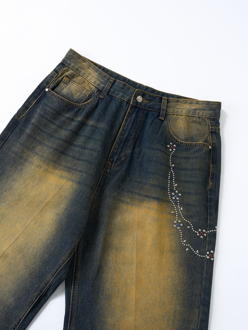 Retro Distressed Diamond Chain Jeans - Image 6
