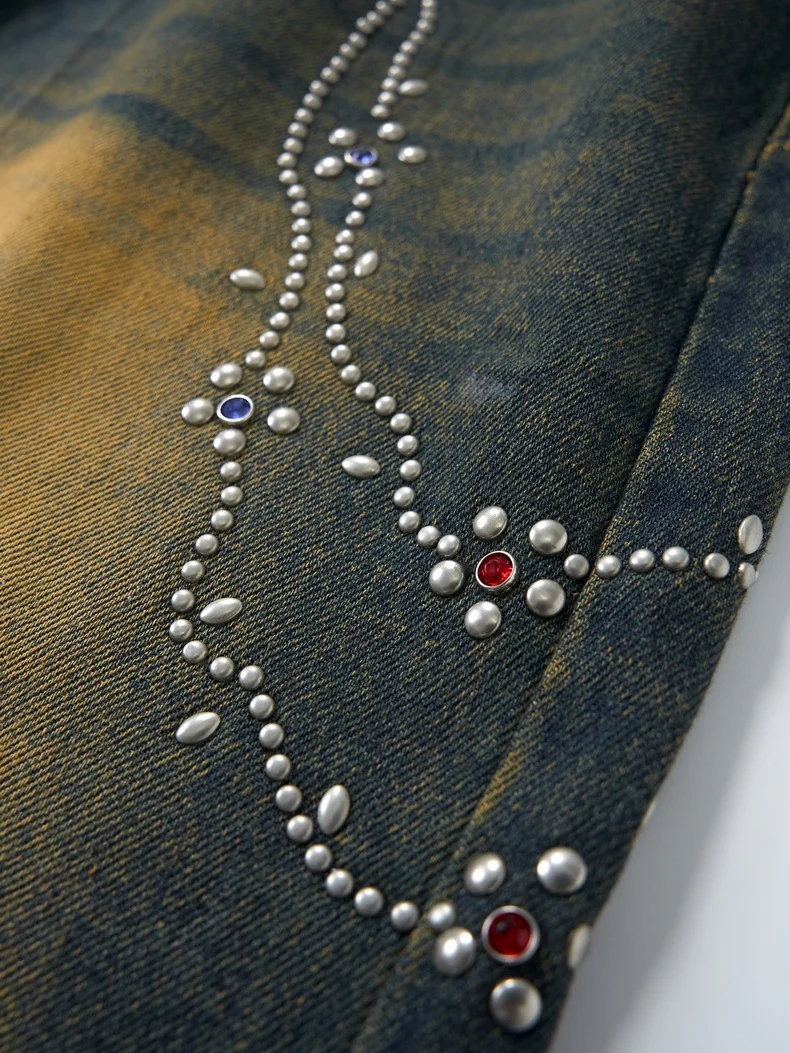 Retro Distressed Diamond Chain Jeans - Image 7
