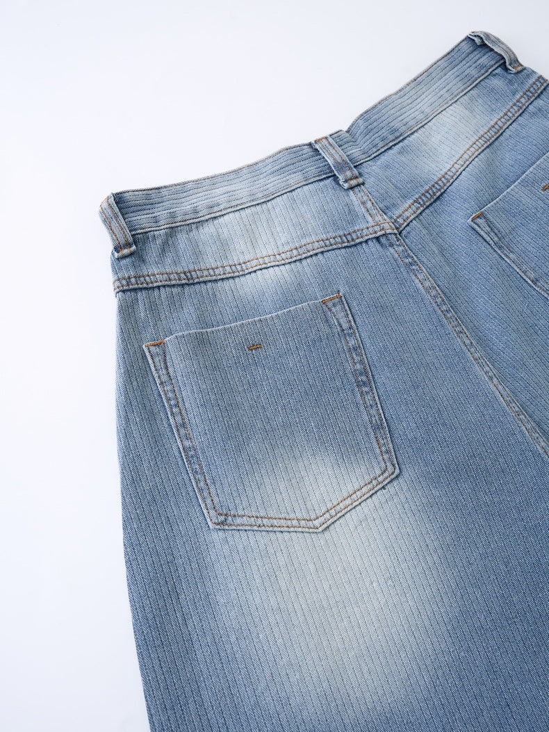 Light Blue Scattered Diamonds Washed Distressed Denim 7 Points Shorts - Image 7