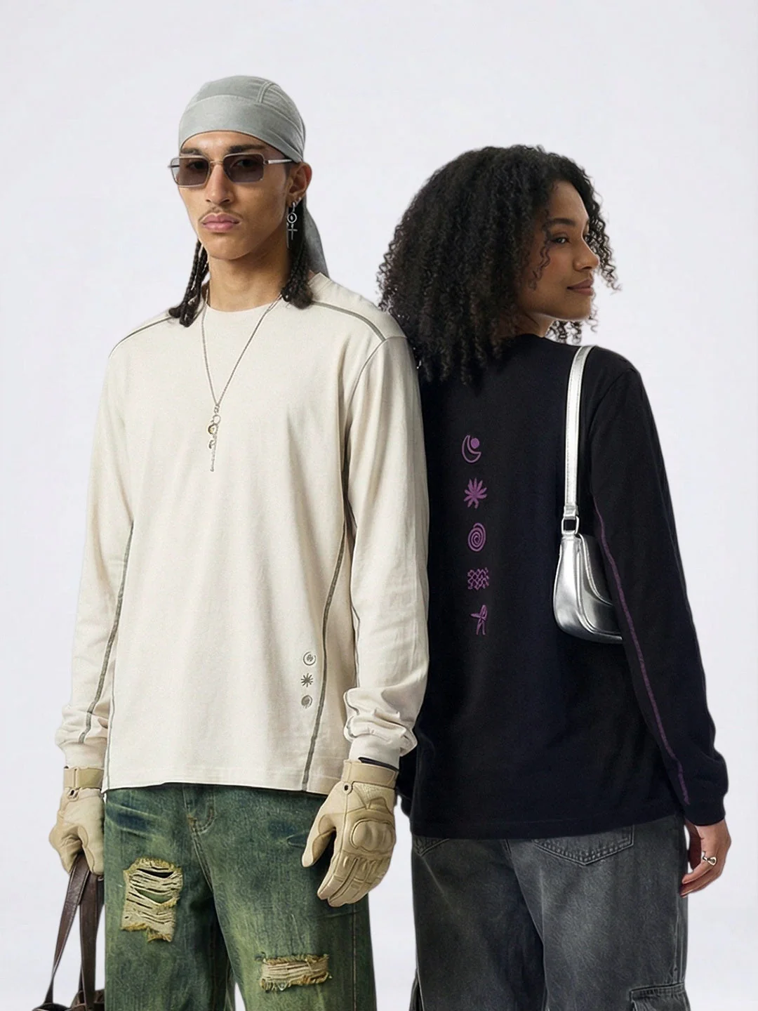 Cotton And Linen Color-blocked Outdoor Long Sleeves T-shirts