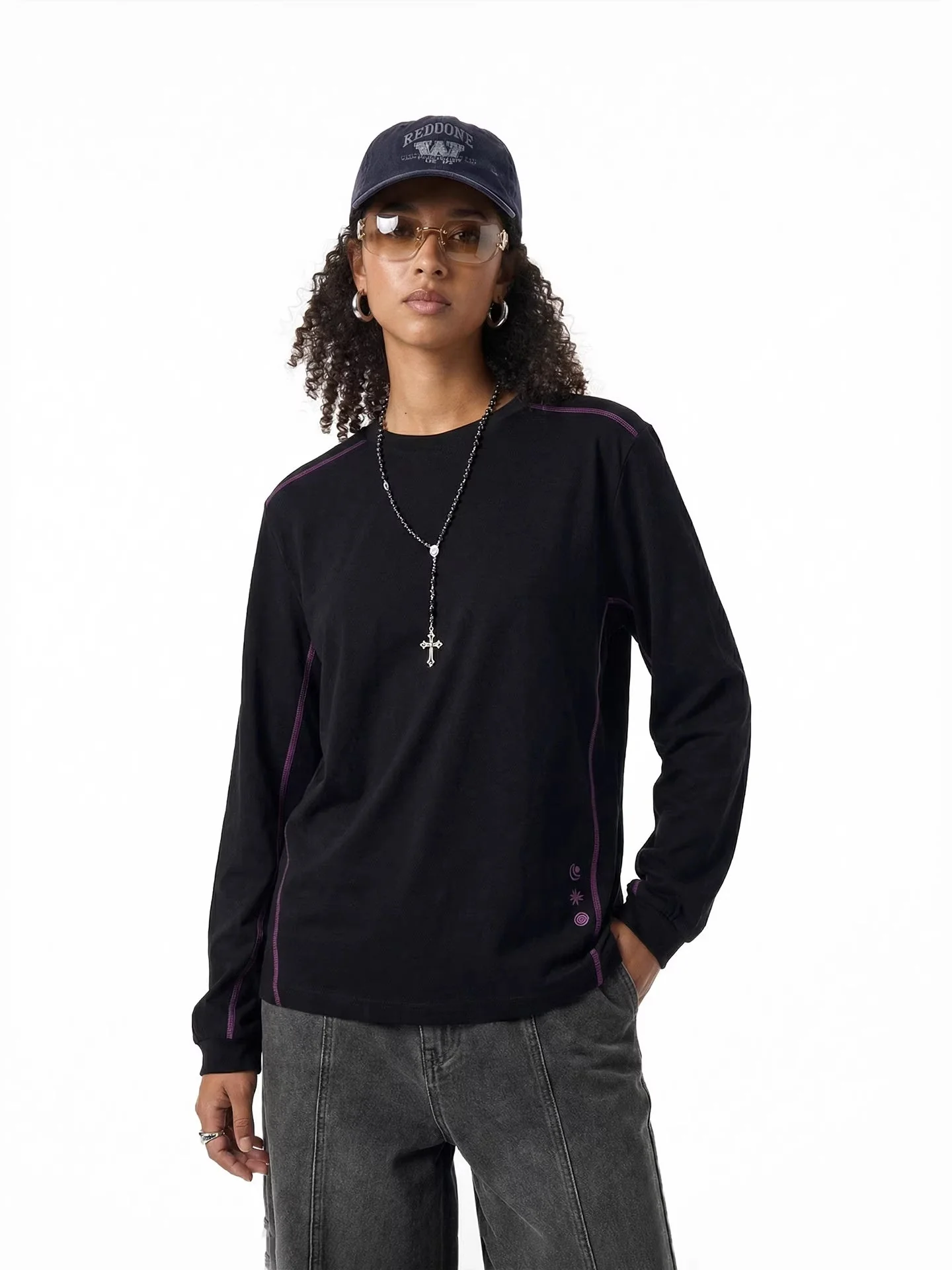 Cotton And Linen Color-blocked Outdoor Long Sleeves T-shirts - Image 2