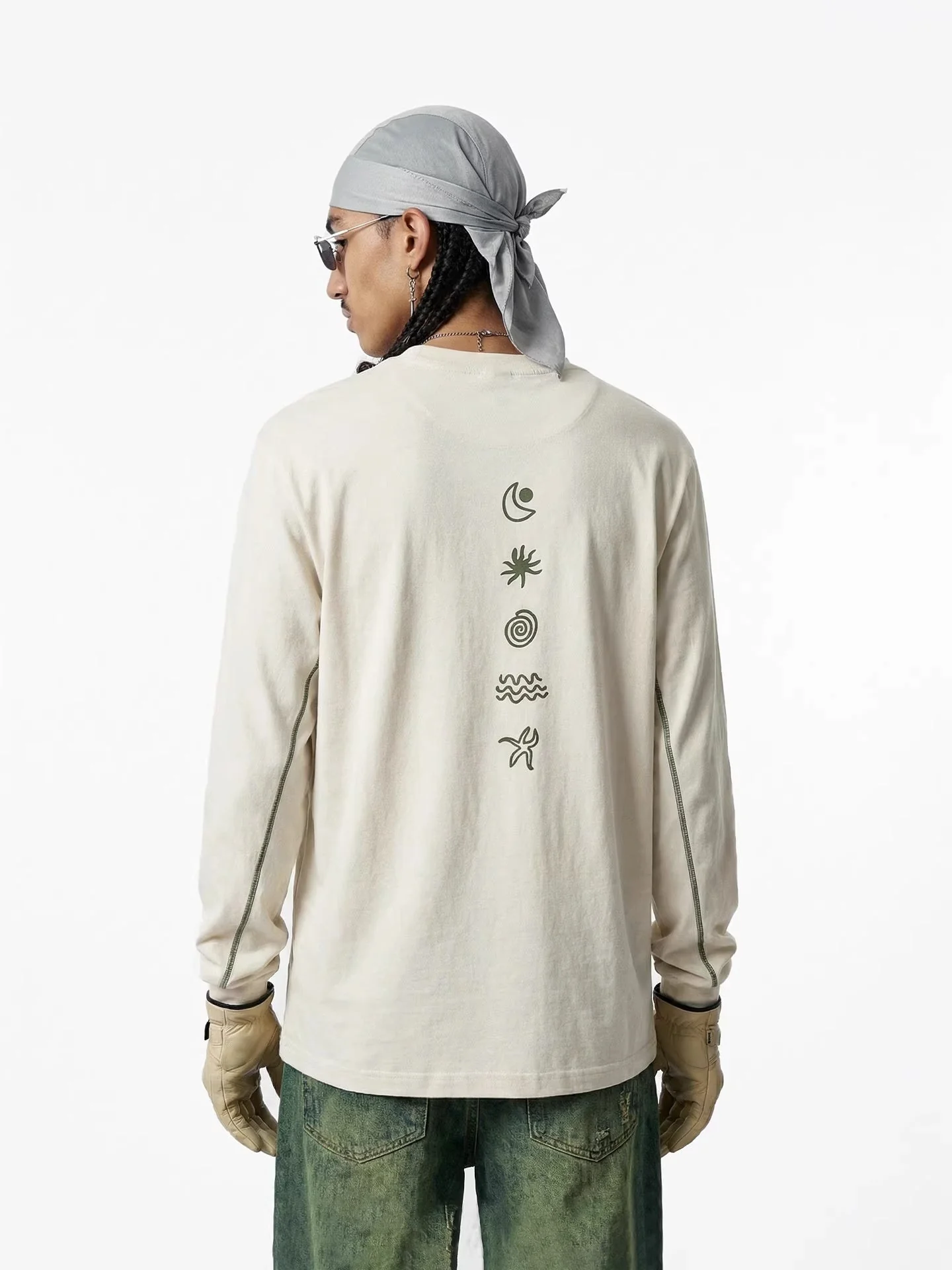 Cotton And Linen Color-blocked Outdoor Long Sleeves T-shirts - Image 5