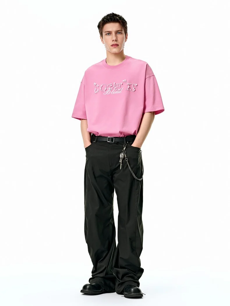 Letter Beading Loose-fit T-shirts - Image 2