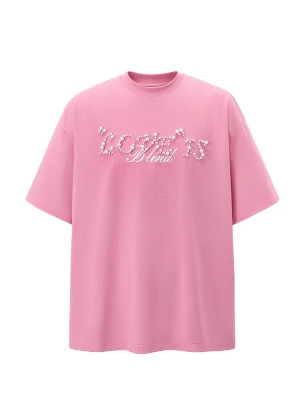 Letter Beading Loose-fit T-shirts - Image 6