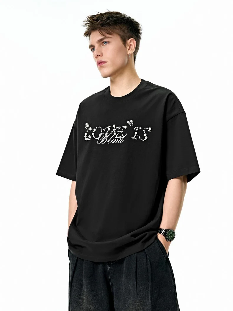Letter Beading Loose-fit T-shirts - Image 7