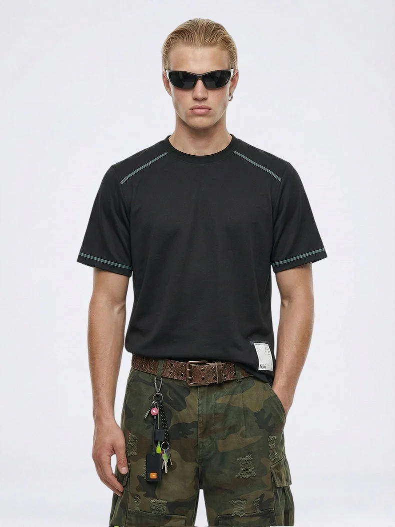 Color-blocked Sports Loose-fit Short Sleeves