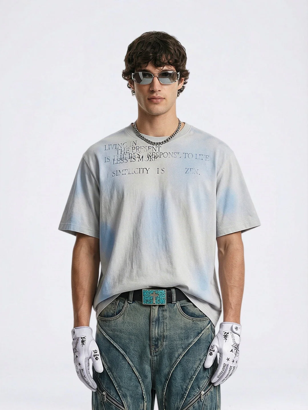 Cotton And Linen Printed Color-blocked Letter T-shirts