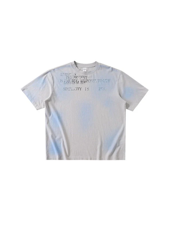 Cotton And Linen Printed Color-blocked Letter T-shirts - Image 5