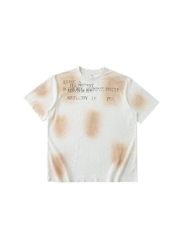 Cotton And Linen Printed Color-blocked Letter T-shirts - Image 7