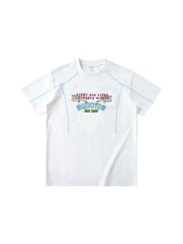 Suede Imitation Embroidery Printed Color-blocked T-shirts - Image 5