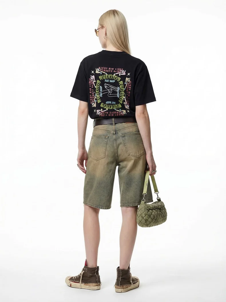 Suede Imitation Embroidery Printed Color-blocked T-shirts - Image 8