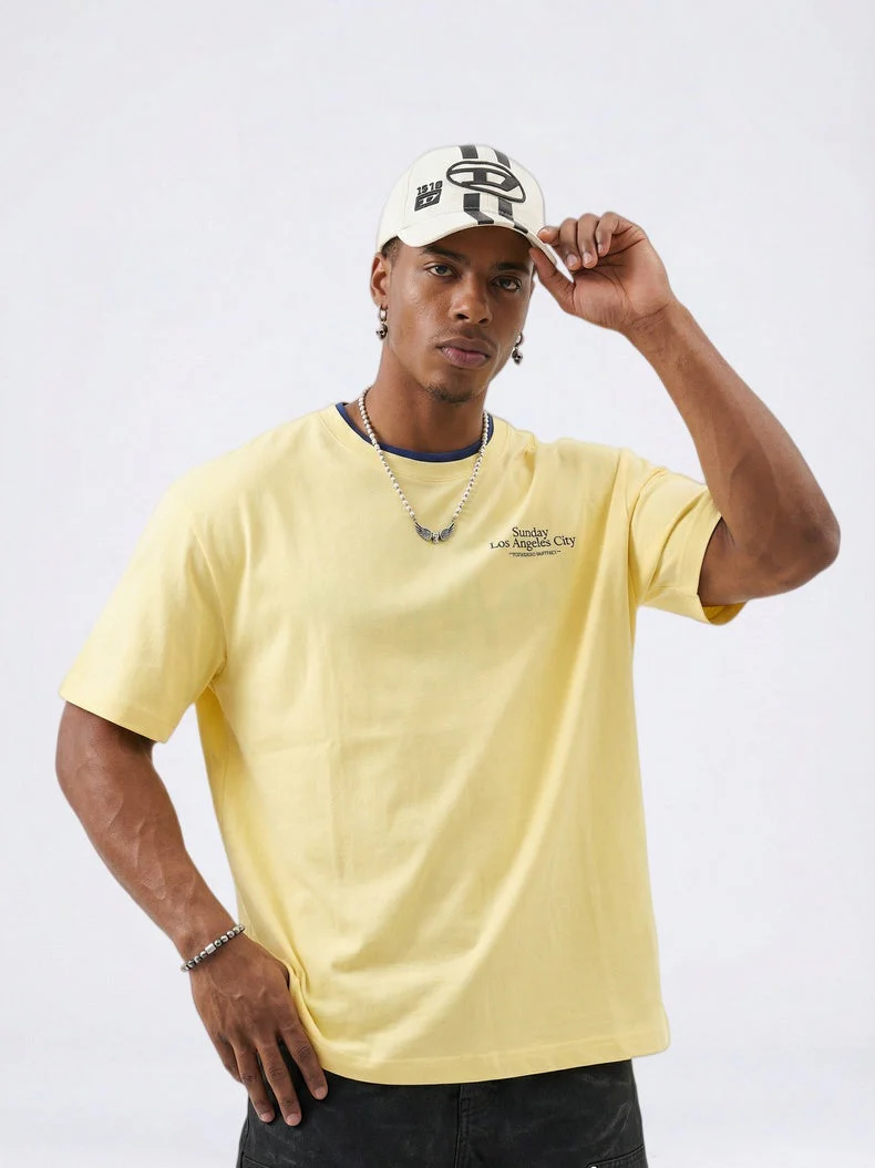 Color-blocked Double Collar Printed T-shirts