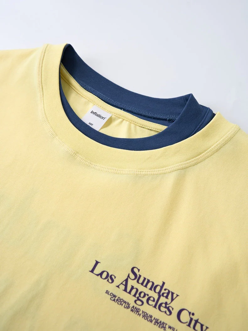 Color-blocked Double Collar Printed T-shirts - Image 3