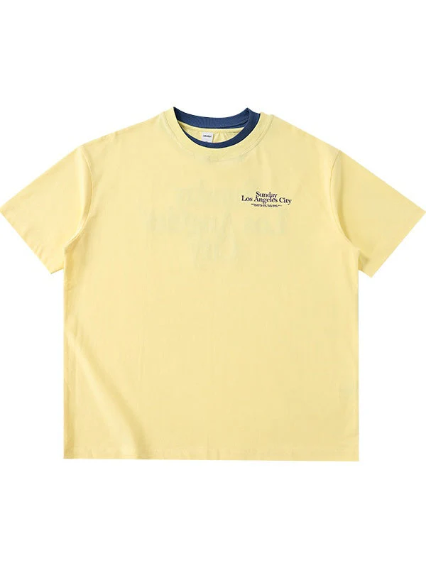 Color-blocked Double Collar Printed T-shirts - Image 5