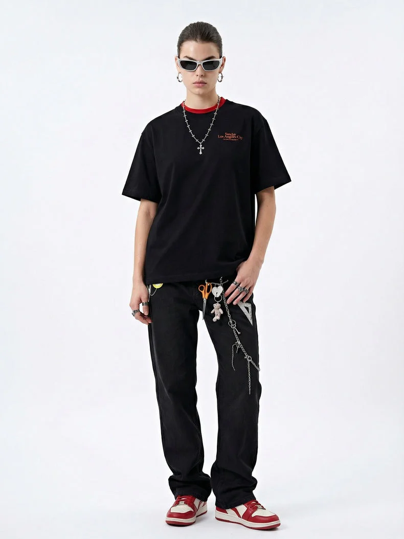Color-blocked Double Collar Printed T-shirts - Image 7