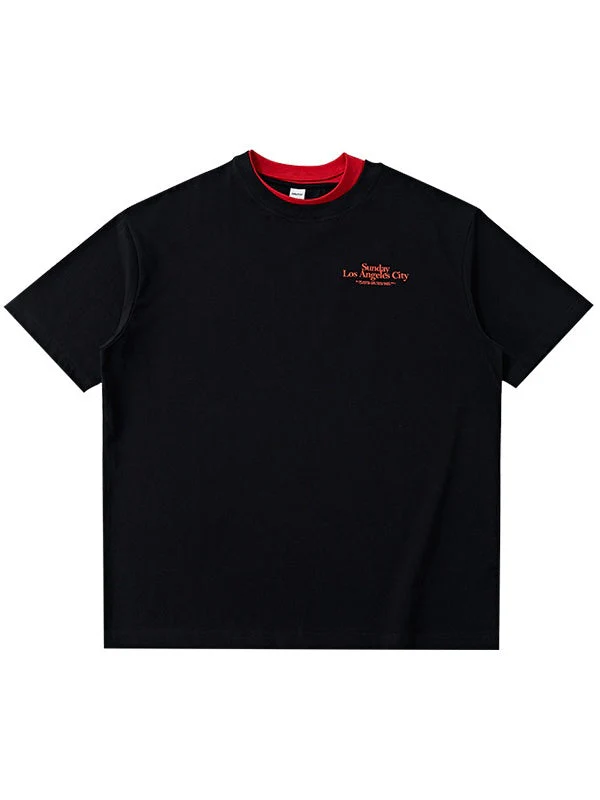 Color-blocked Double Collar Printed T-shirts - Image 8