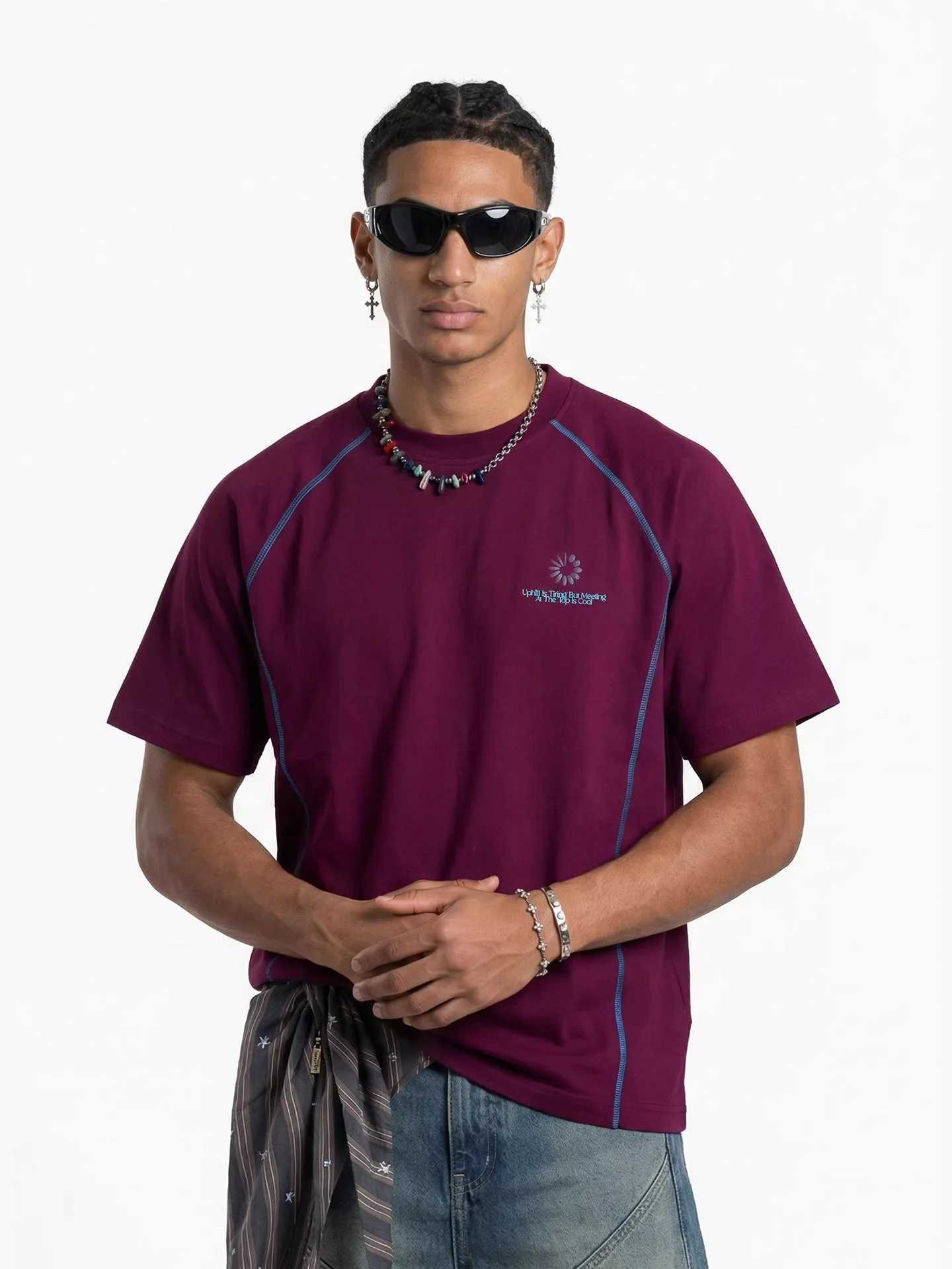 Color-blocked Sports Water Droplet Print T-shirts - Image 2