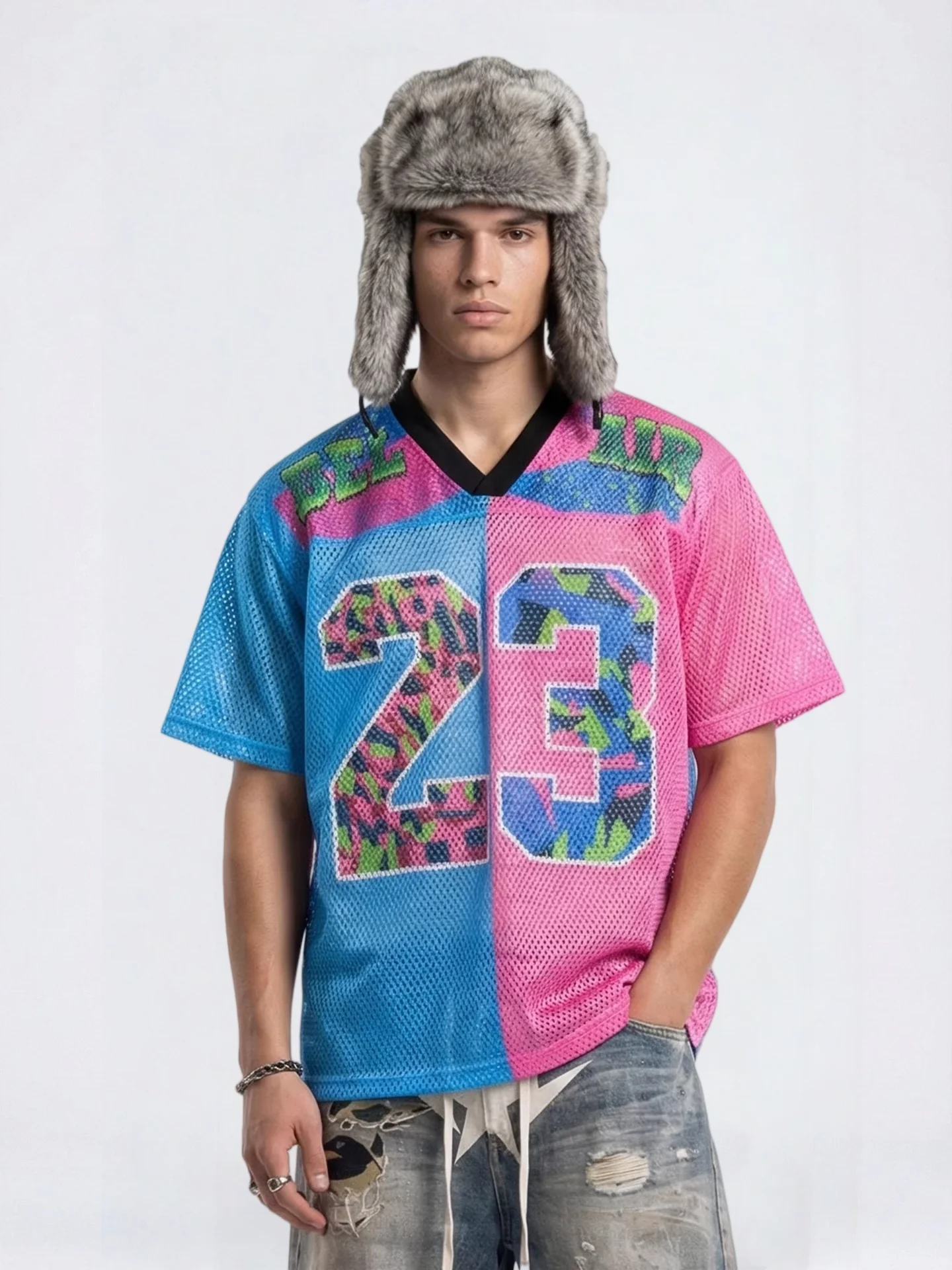 Color-blocked Net Hole Baseball Breathable T-shirts