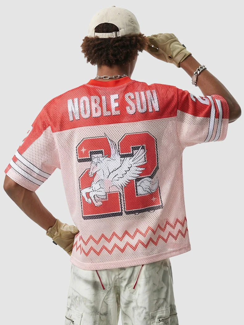 Printed Net Hole Baseball Color-blocked Breathable T-shirts - Image 5