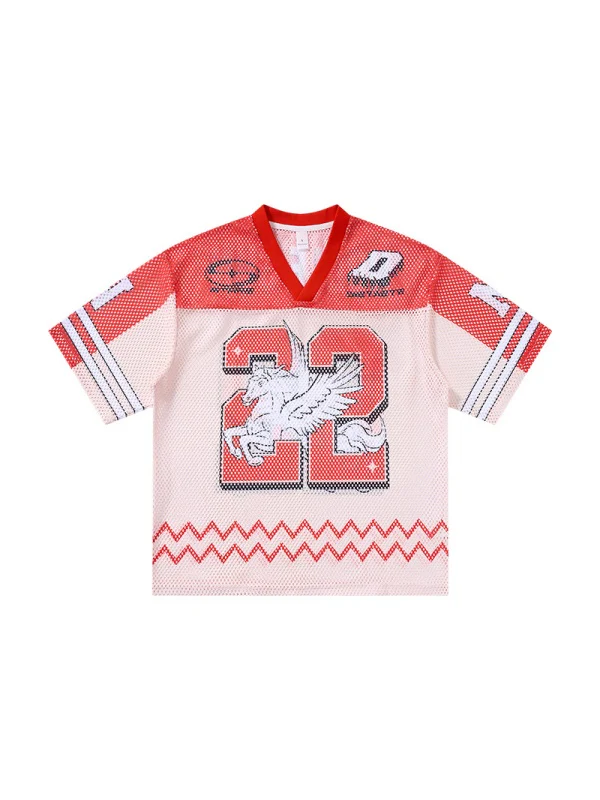 Printed Net Hole Baseball Color-blocked Breathable T-shirts - Image 7