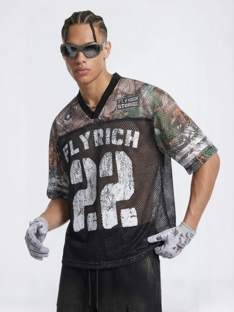 Camouflage Patchwork Baseball Hollow Out Breathable T-shirts