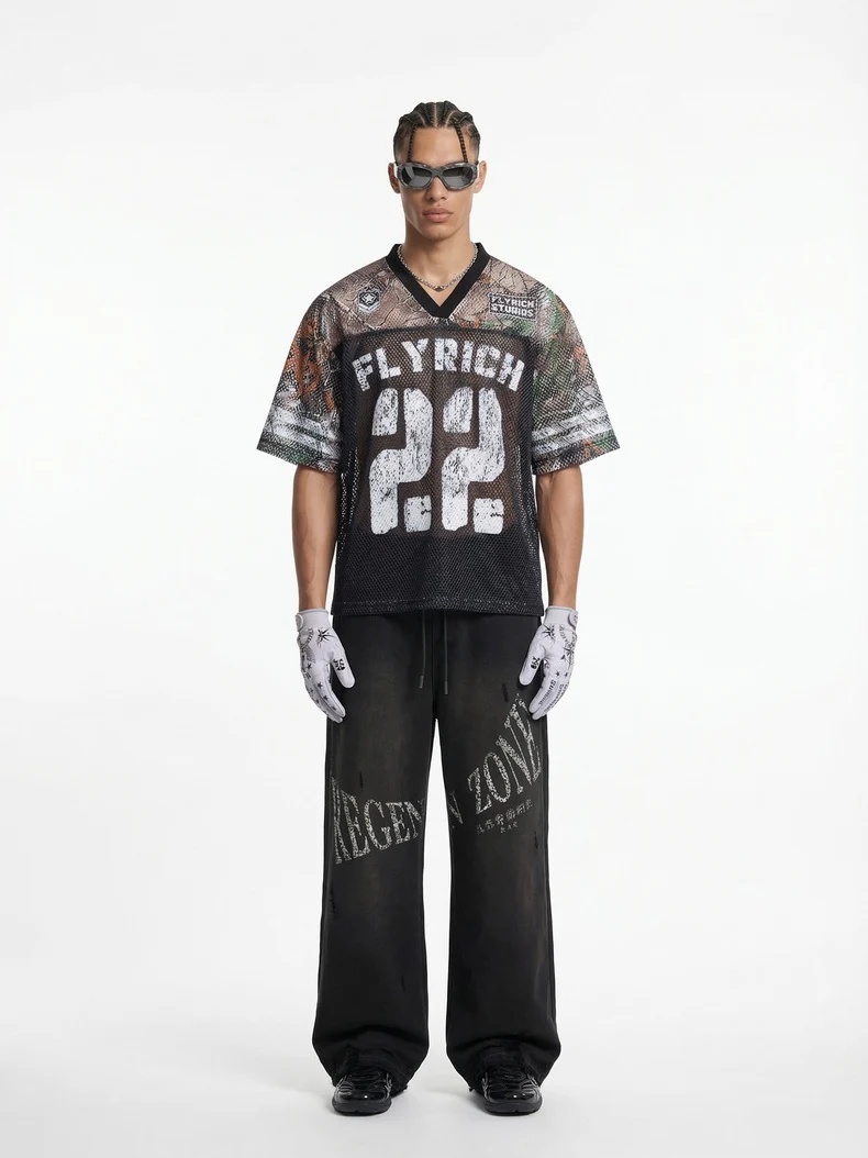 Camouflage Patchwork Baseball Hollow Out Breathable T-shirts - Image 2