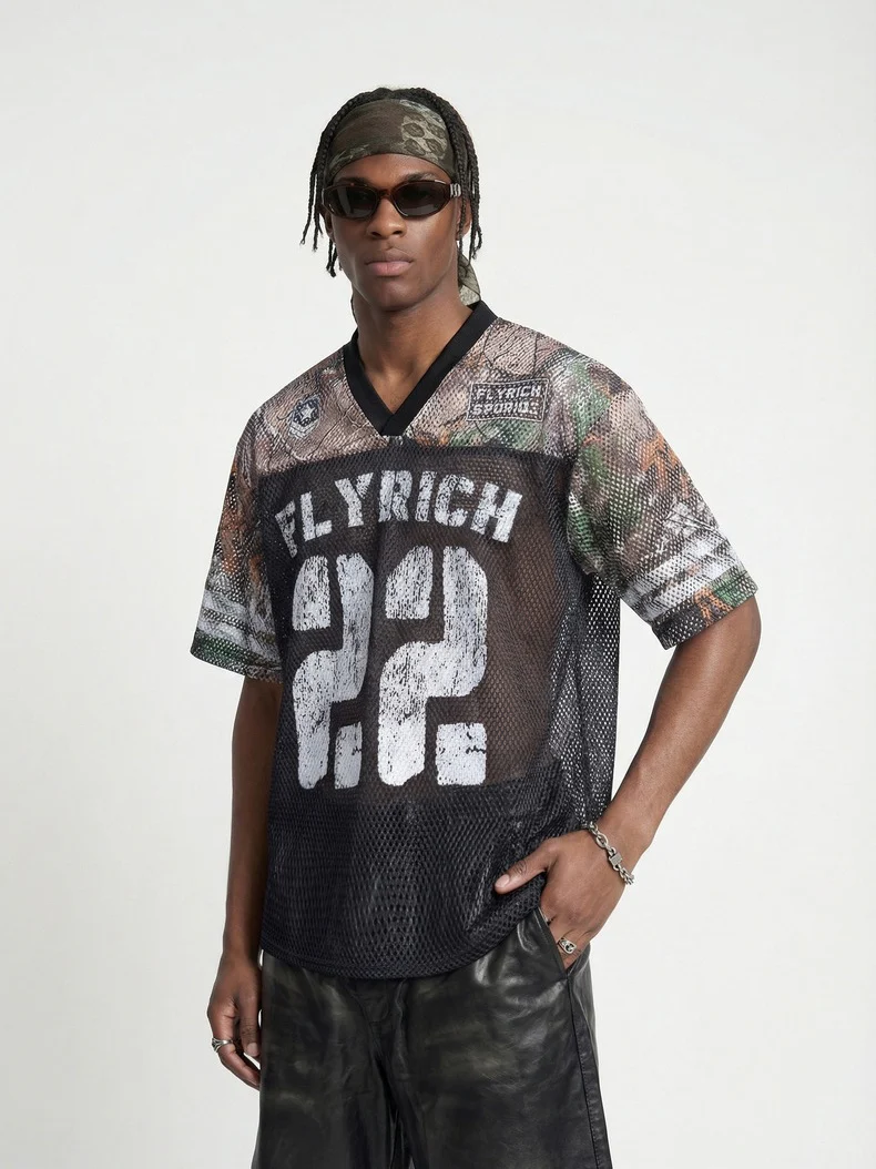 Camouflage Patchwork Baseball Hollow Out Breathable T-shirts - Image 3