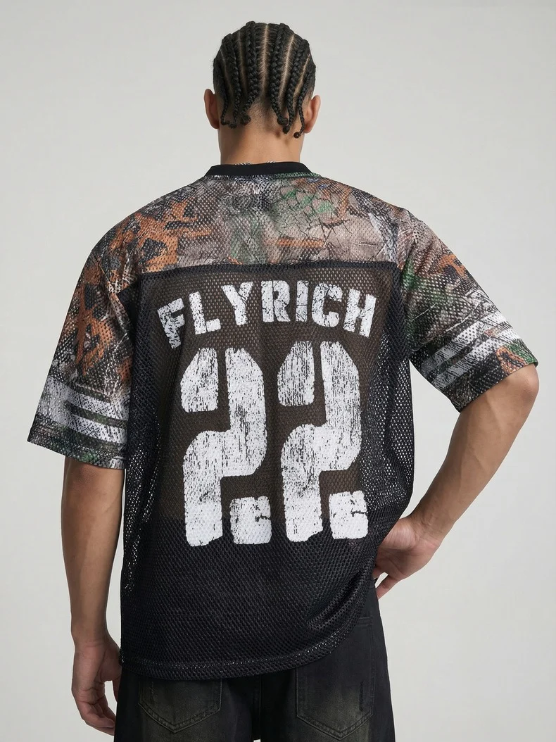 Camouflage Patchwork Baseball Hollow Out Breathable T-shirts - Image 4