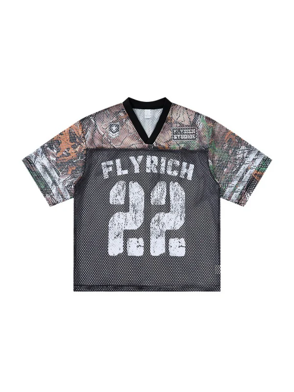 Camouflage Patchwork Baseball Hollow Out Breathable T-shirts - Image 7