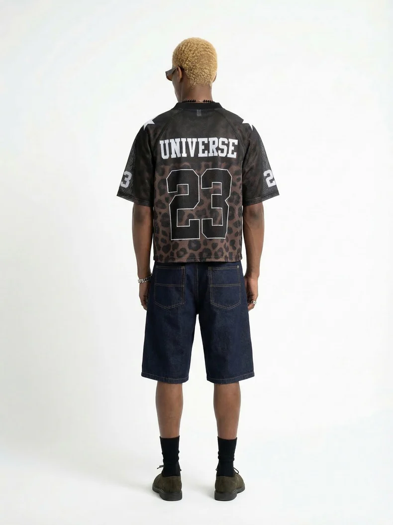 Retro Leopard Print Printed Net Hole Jersey Breathable T-shirts - Image 3