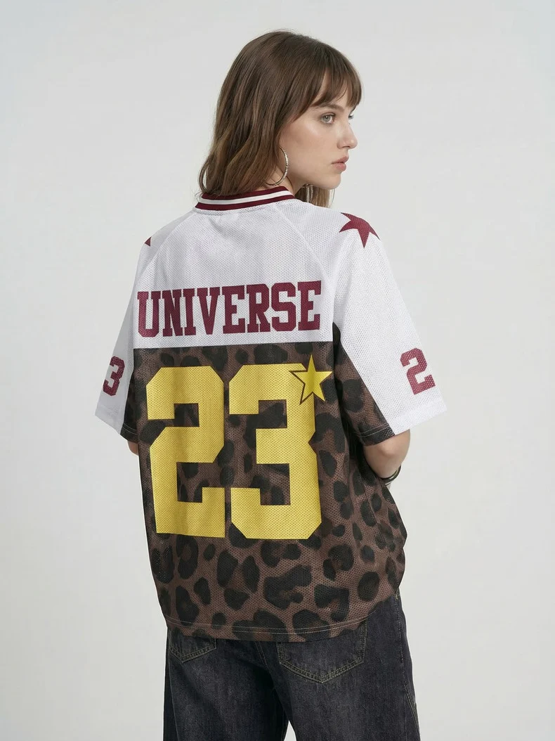 Retro Leopard Print Printed Net Hole Jersey Breathable T-shirts - Image 7