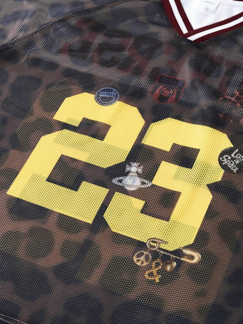 Retro Leopard Print Printed Net Hole Jersey Breathable T-shirts - Image 8