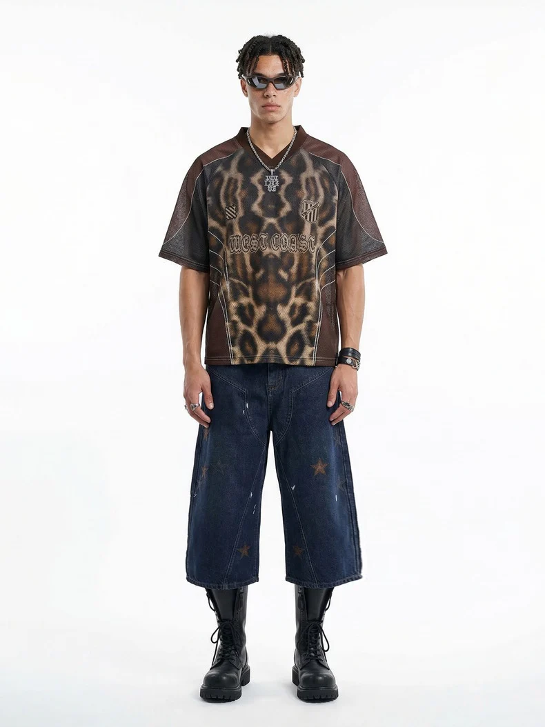 Leopard Print Net Hole Jersey Printed T-shirts - Image 3