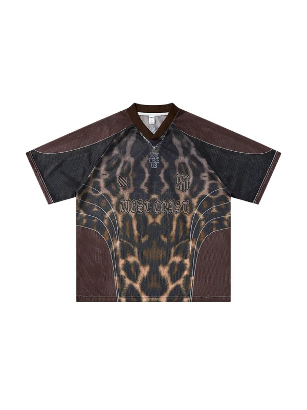 Leopard Print Net Hole Jersey Printed T-shirts - Image 7