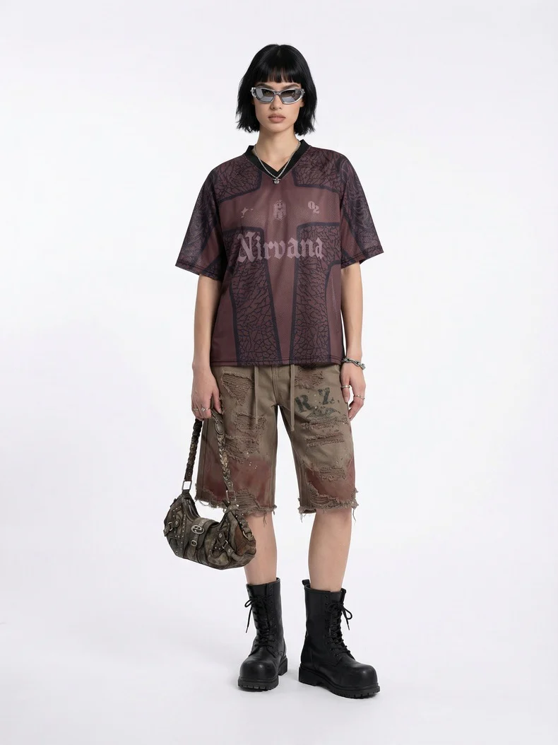 Printed Hollow Out Jersey T-shirts - Image 6