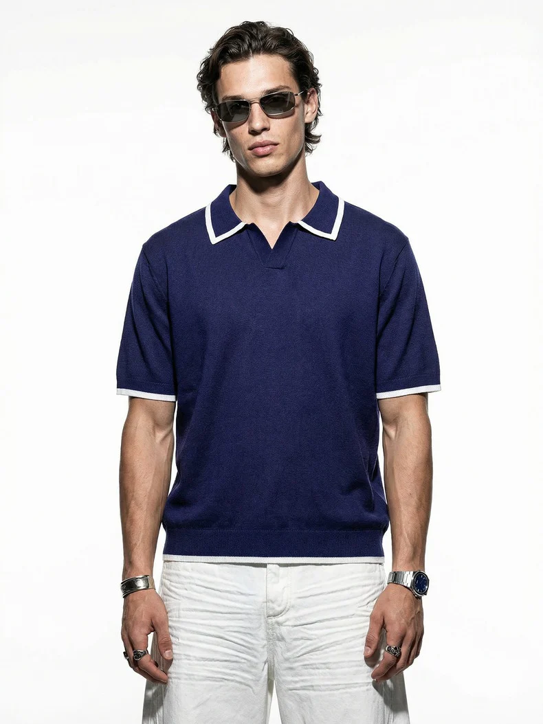 Old Money Style Color-blocked Leisure Polo Shirts - Image 6