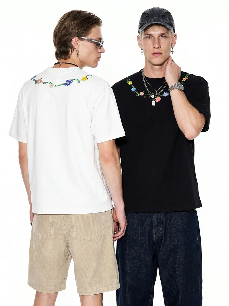 Retro Floral Embroidery T-shirts