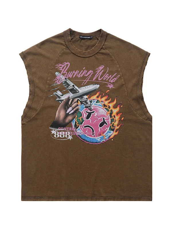 Retro Washing Water Printed Tank Tops - Image 2