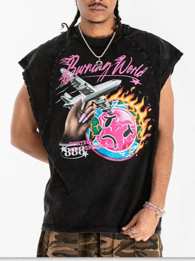 Retro Washing Water Printed Tank Tops - Image 3