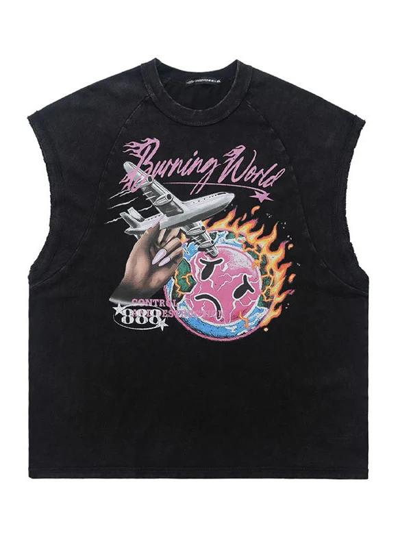 Retro Washing Water Printed Tank Tops - Image 4