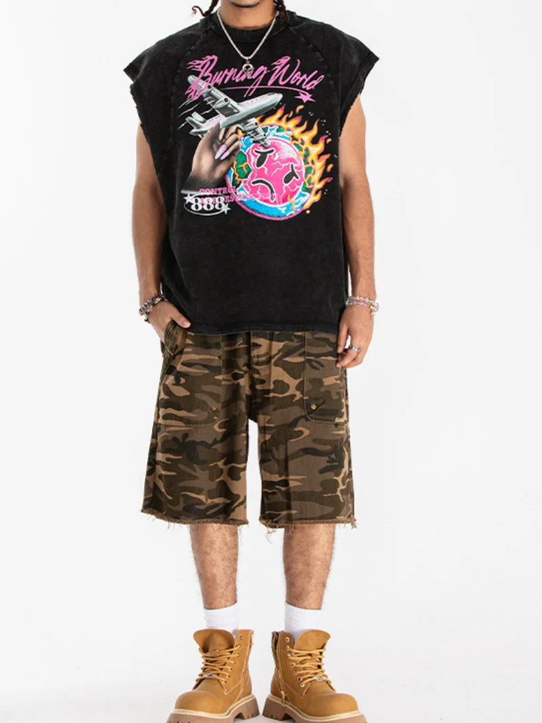 Retro Washing Water Printed Tank Tops - Image 5