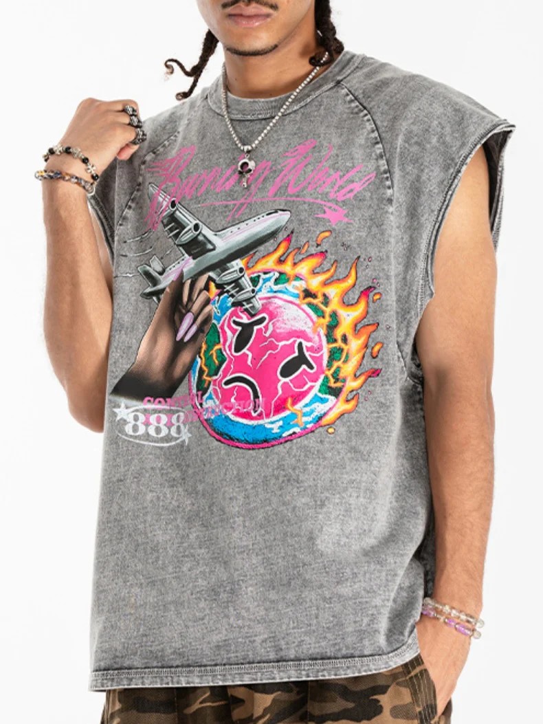 Retro Washing Water Printed Tank Tops - Image 6