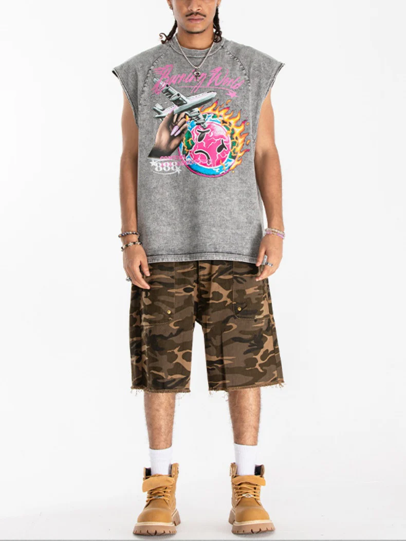 Retro Washing Water Printed Tank Tops - Image 7