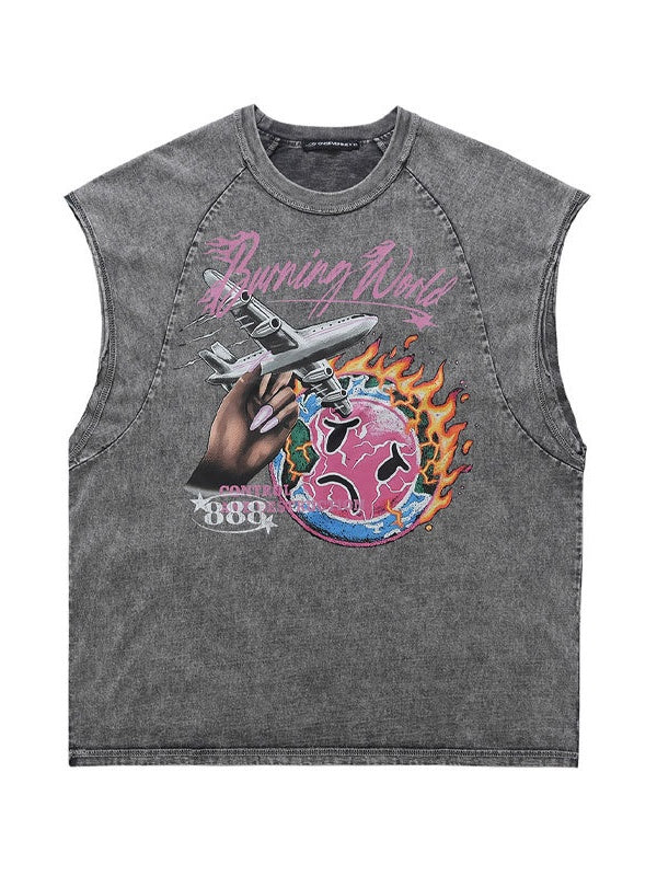 Retro Washing Water Printed Tank Tops - Image 8