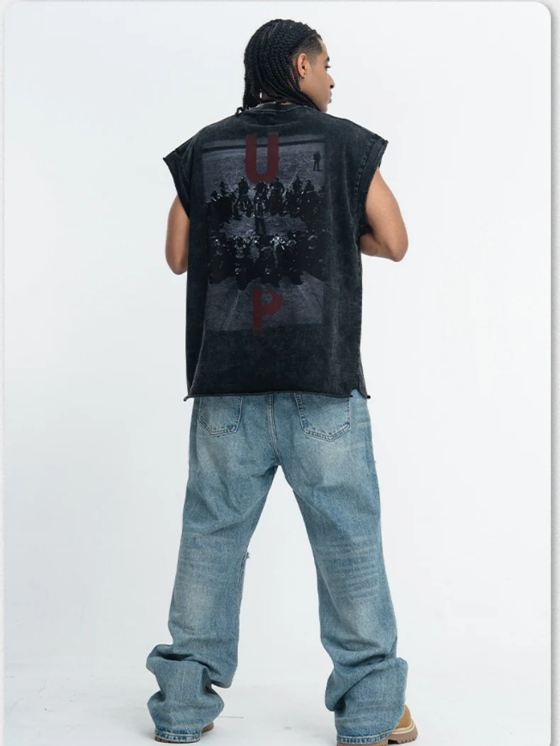 Washed Distressed Printed Tank Tops - Image 4