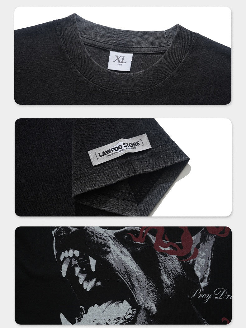 Washing Water Distressed Doberman Pinscher Printed Loose-fit T-shirts - Image 3